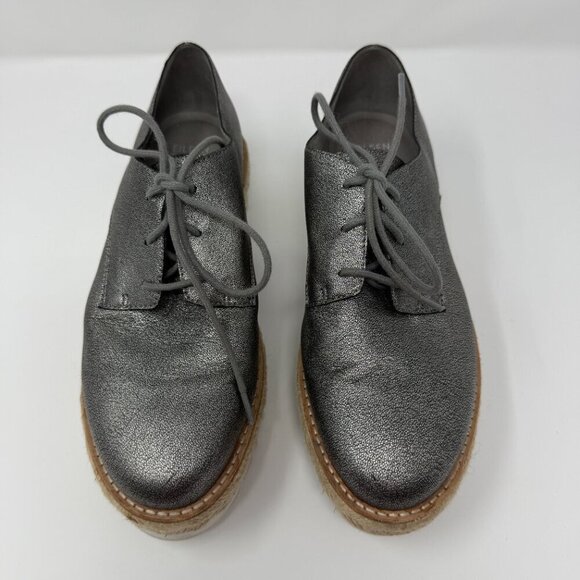 Eileen Fisher Everly Derby Leather Platform Oxford Shoes Womens 7 Silver Lace Up - Picture 4 of 11
